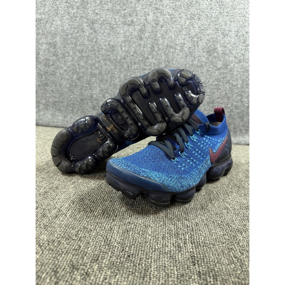 Nike Air VaporMax Flyknit 2 Shoes Mens 8 Blue Maroon Sneakers 942842-401 - Picture 2 of 14